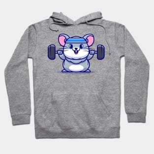 Cute Mouse Lifting Barbell Cartoon Hoodie